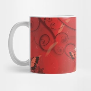 Hearts Twinkling, Vines Creeping, Butterflies Flying, Bubbles Floating , Flowers & Leaves in a Fantasy World of Red Mug